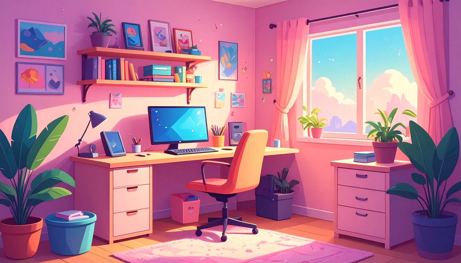 Firefly_a desktop setup, table, chair, teenager room 551013